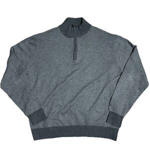 Men's Gray Houndstooth 1/4 Zip Sweater XL Merino Wool Blend Linea Rossa